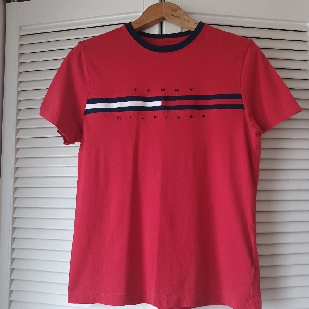 Tommy Hilfiger Men's Small Classic Short Sleeve Cotton Tee Red Navy